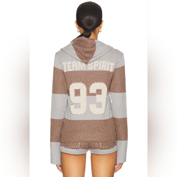 NWT $155 JADED LONDON Stripe Knitted Rugby Top With Hoodie in Grey Small - Picture 3 of 7